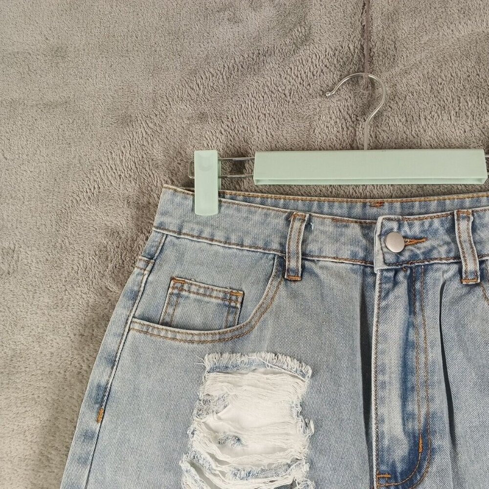 NWT SHEIN Wide Leg Hi-Rise Distressed Jeans Waist 26" Stone Wash Cotton Twill - Picture 5 of 12